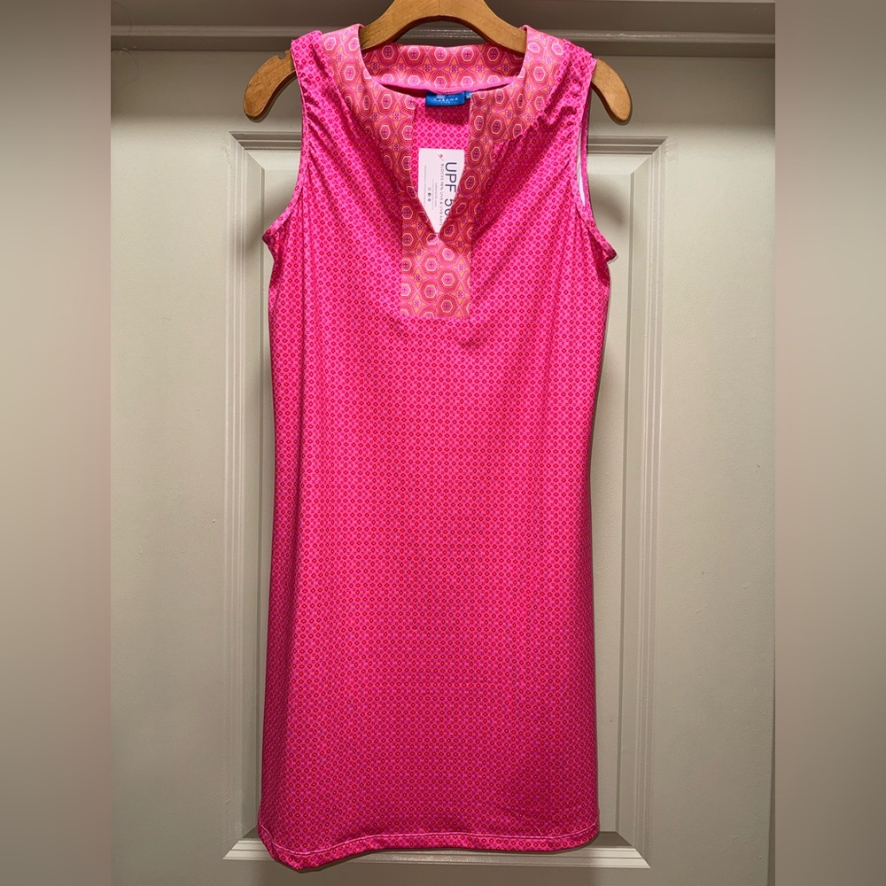 Cabana Life Pink V-neck Sleeveless Tunic Retro Geo Dress M - Picture 3 of 14